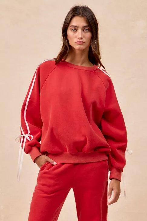 Teigen Side Lined Bow Fleece Sweatshirt-Matching Pants sold separately part of set