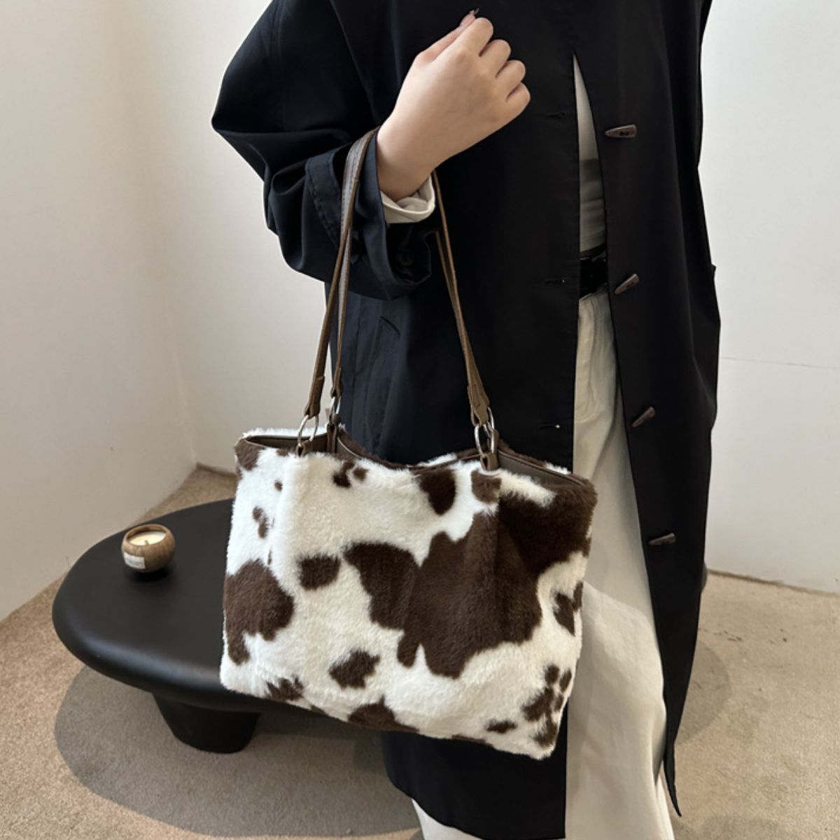 Maisie Cow Print Furry Tote Bag-Multiple Color Options