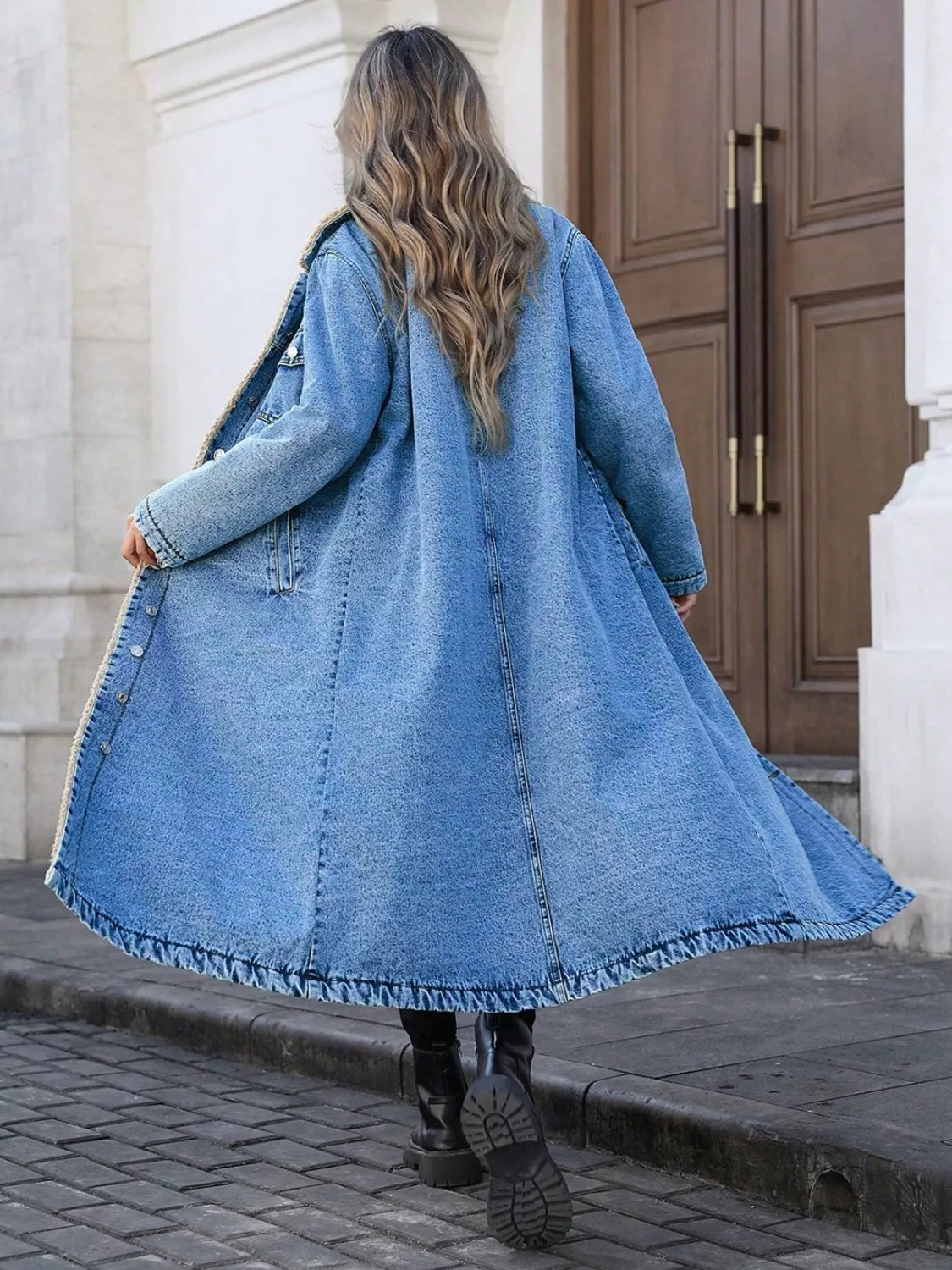 Birdie Bloom Sherpa Lined Longline Denim Jacket
