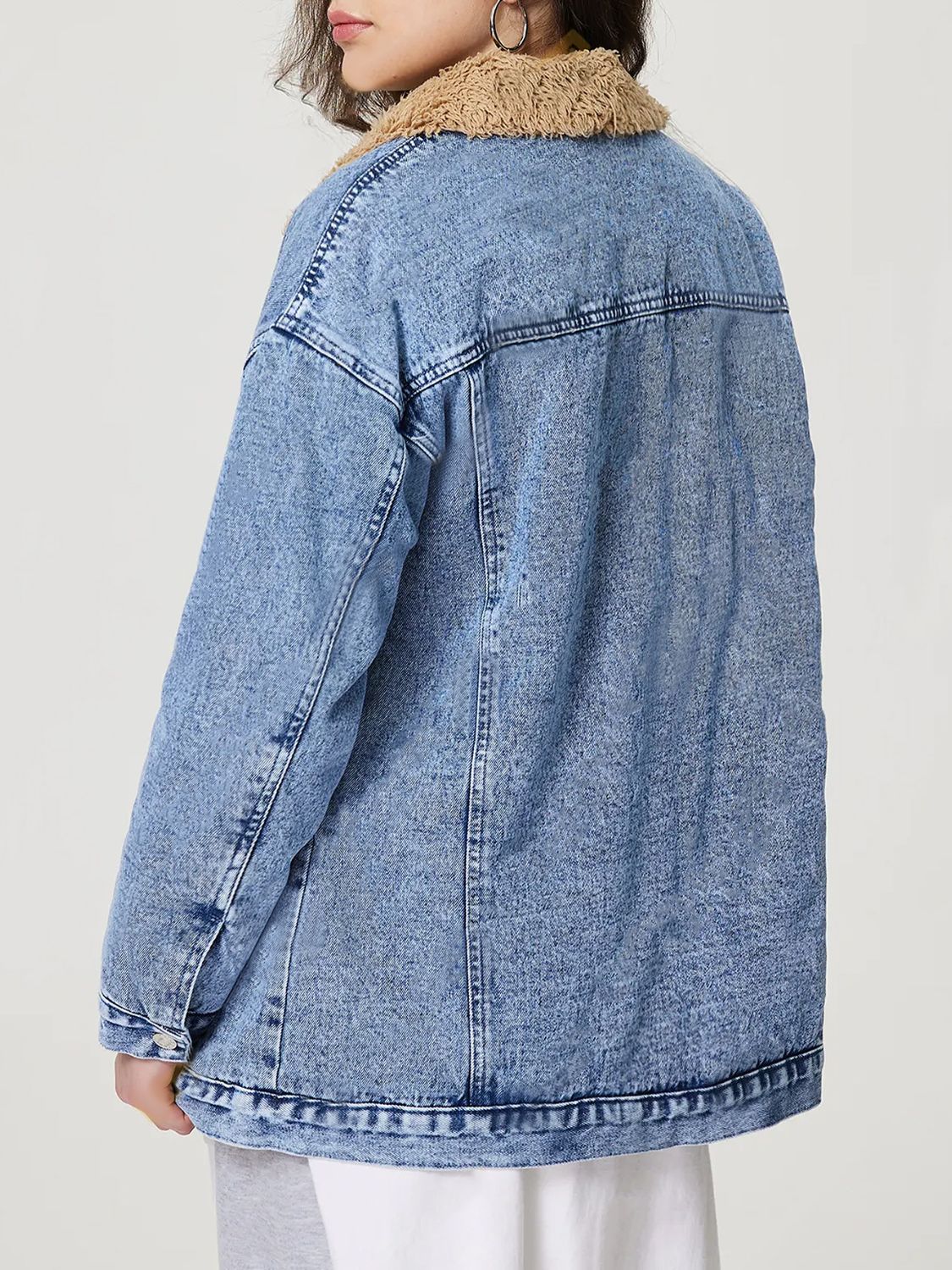 Beverly-Reese Button Up Collared Neck Plush Denim Jacket