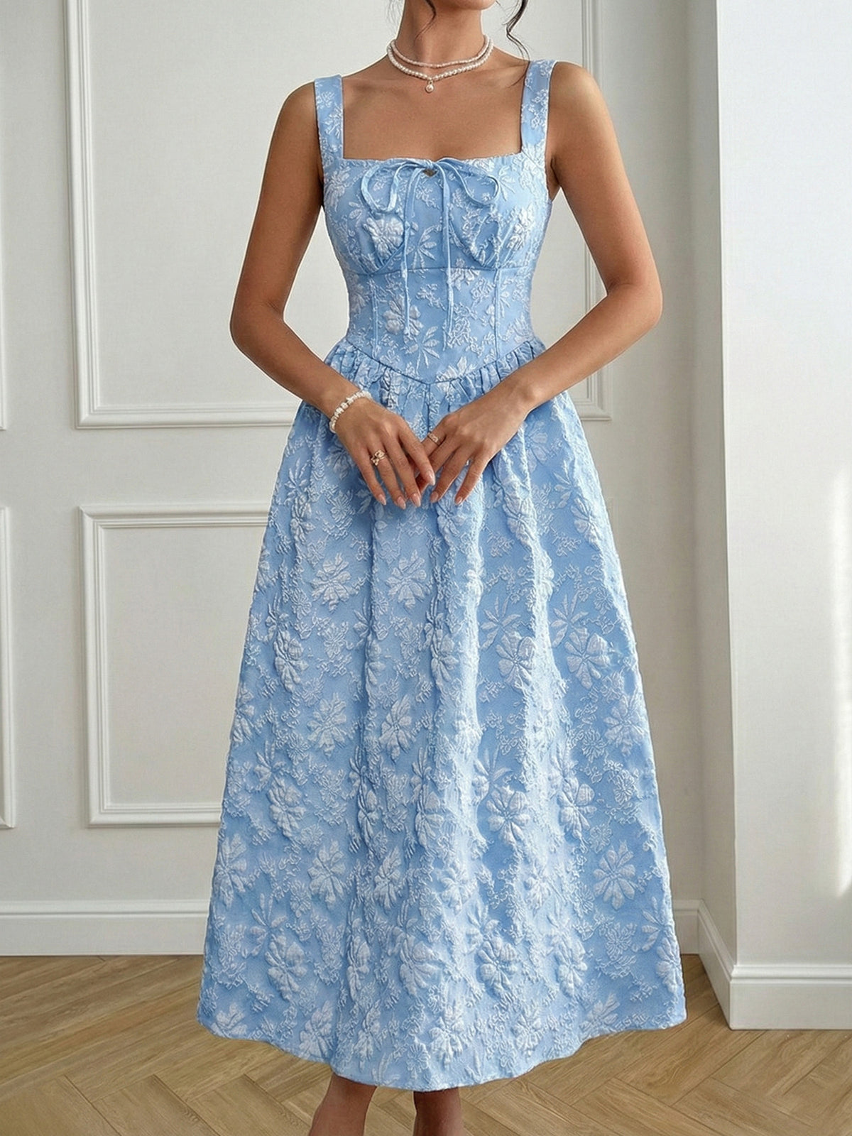 Melody Marie Floral Tie A-Line Midi Dress